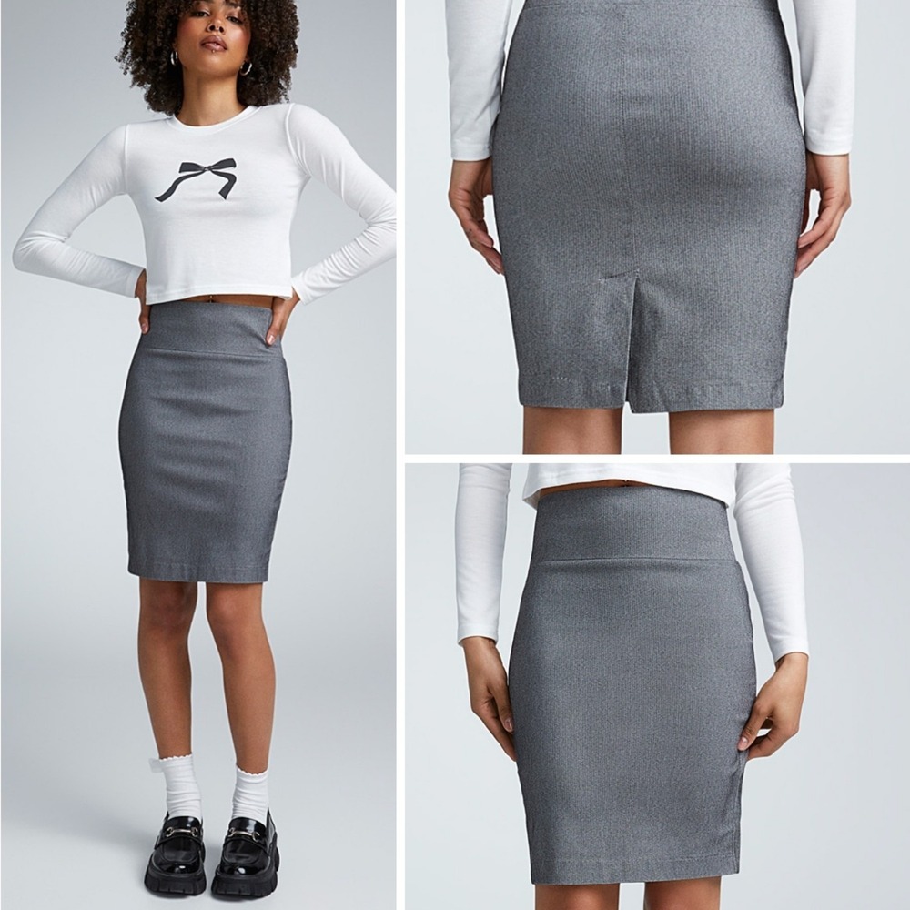 TWIK Simons Bengaline Skirt Womens Large Fitted Stretch Chambray Preppy Office